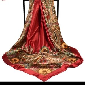 35" Square Classic Vintage Satin Silk Scarf.